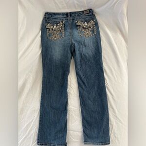 Y2K D’Mode Jeans Rhinestone Flap Pocket Mid Rise Flair Leg Size 13